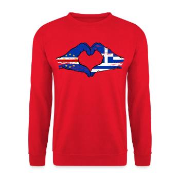 Cape Verde Greece flag hands heart shape used - Unisex Sweatshirt - red - Front - Alina (178cm) & Michal (187cm)