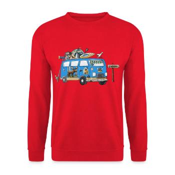 Schweden Camper Motiv Vanlife Camping Urlaub - Unisex Pullover - Rot - Vorne - Alina (178cm) & Michal (187cm)
