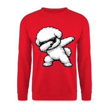 Dabbing Bichon Frisé in Comic Style - Unisex Sweatshirt - red - Front - Alina (178cm) & Michal (187cm)