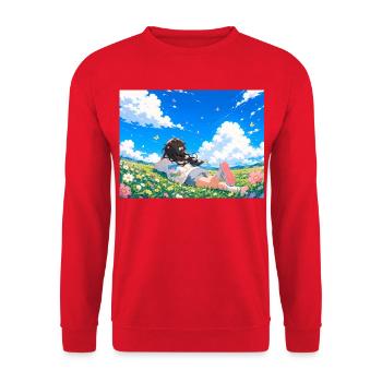 Sommerträume auf der Blumenwiese - Unisex Pullover - Rot - Vorne - Alina (178cm) & Michal (187cm)
