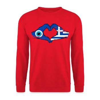 Greece Mati Flag Hands Heart Shape Used - Unisex Sweatshirt - red - Front - Alina (178cm) & Michal (187cm)