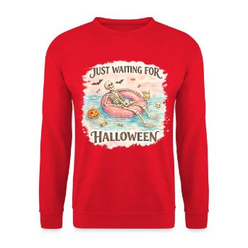 Attendant l’anticipation du squelette d’Halloween - Sweat-shirt Unisexe - rouge - Devant - Alina (178cm) & Michal (187cm)