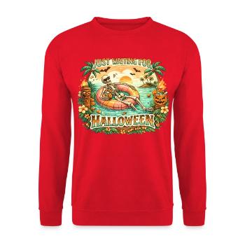 Attendant l’anticipation du squelette d’Halloween - Sweat-shirt Unisexe - rouge - Devant - Alina (178cm) & Michal (187cm)