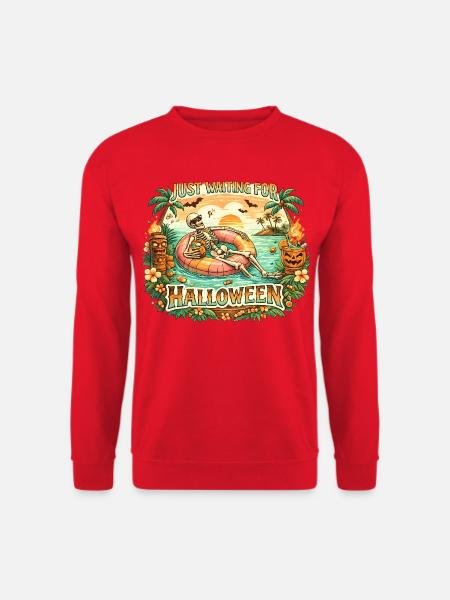 Attendant l’anticipation du squelette d’Halloween - Sweat-shirt Unisexe - rouge
