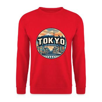 Badge de voyage rétro du mont Fuji à Tokyo - Sweat-shirt Unisexe - rouge - Devant - Alina (178cm) & Michal (187cm)