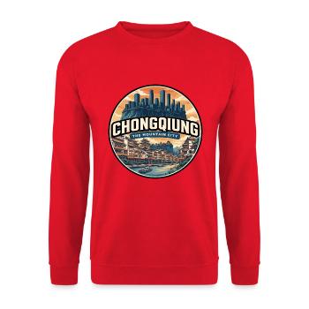 Insigne rétro de Chongqing Hongyadong - Sweat-shirt Unisexe - rouge - Devant - Alina (178cm) & Michal (187cm)