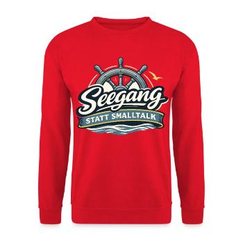 Seegang statt Smalltalk – Maritimer Segler Spruch - Unisex Pullover - Rot - Vorne - Alina (178cm) & Michal (187cm)