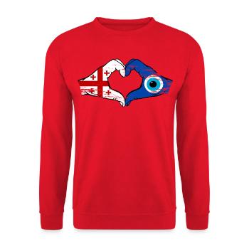 Georgia Nazar Flag Hands Heart Shape Used - Unisex Sweatshirt - red - Front - Alina (178cm) & Michal (187cm)