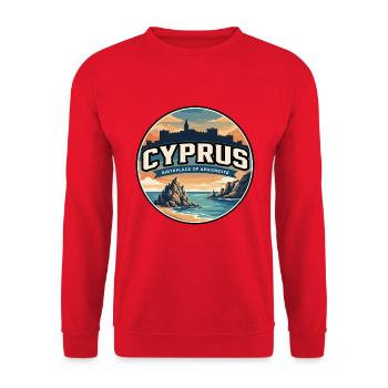 Retro Cyprus Aphrodites Rock-Abzeichen - Unisex Pullover - Rot - Vorne - Alina (178cm) & Michal (187cm)