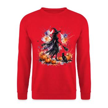Hexen – Aquarellhexe - Unisex Pullover - Rot - Vorne - Alina (178cm) & Michal (187cm)