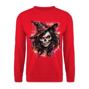 Hexen – Schädelhexe Neon - Unisex Pullover - Rot - Vorne - Alina (178cm) & Michal (187cm)