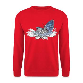 Himmlischer Galaktischer Schmetterling auf der Zauberblume - Unisex Pullover - Rot - Vorne - Alina (178cm) & Michal (187cm)