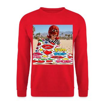 Pop Art Kiss Stranddecke - Unisex Pullover - Rot - Vorne - Alina (178cm) & Michal (187cm)