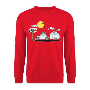Rentner mit Wohnwagen – Camping - Unisex Pullover - Rot - Vorne - Alina (178cm) & Michal (187cm)