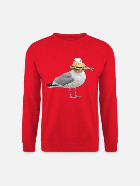 Silbermoewe-mit-Fischbroetchen Möwe - Unisex Pullover - Rot