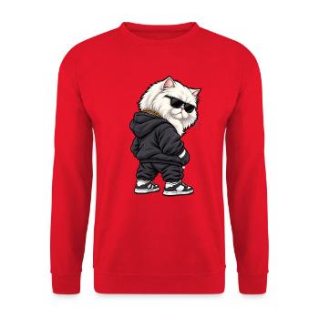 Gangster Perser Katze im Streetwear Look - Unisex Pullover - Rot - Vorne - Alina (178cm) & Michal (187cm)