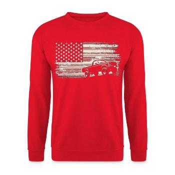 Robuste Americana-Lkw-Flagge - Unisex Pullover - Rot - Vorne - Alina (178cm) & Michal (187cm)