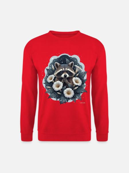 Waschbär im Blumenbeet. - Unisex Pullover - Rot