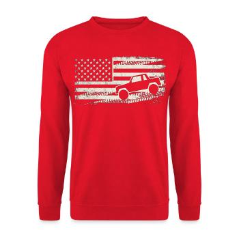 Grunge-Flaggen-Truck - Unisex Pullover - Rot - Vorne - Alina (178cm) & Michal (187cm)
