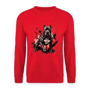 Pitbull mit rotem Spritzer - Unisex Pullover - Rot - Vorne - Alina (178cm) & Michal (187cm)