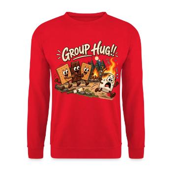 Group Hug | S'mores Lagerfeuer Humor - Unisex Pullover - Rot - Vorne - Alina (178cm) & Michal (187cm)