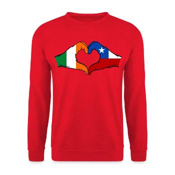 Irland Chile Flagge Hände Herzform - Unisex Pullover - Rot - Vorne - Alina (178cm) & Michal (187cm)