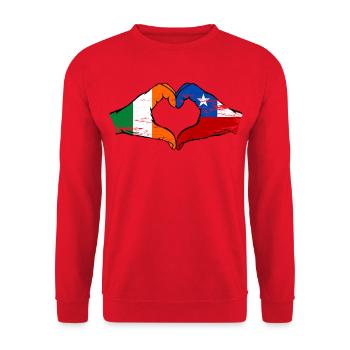 Irland Chile Flagge Hände Herzform used - Unisex Pullover - Rot - Vorne - Alina (178cm) & Michal (187cm)