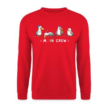 Moin Crew Möwen Nordsee Ostsee Küste - Unisex Pullover - Rot - Vorne - Alina (178cm) & Michal (187cm)