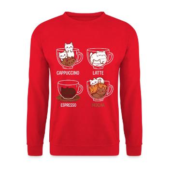Cattuccino – Kaffeesorten - Unisex Pullover - Rot - Vorne - Alina (178cm) & Michal (187cm)