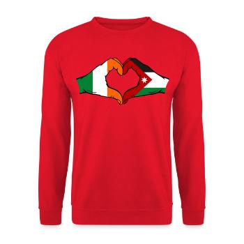 Irland Jordanien Flagge Hände Herzforn - Unisex Pullover - Rot - Vorne - Alina (178cm) & Michal (187cm)