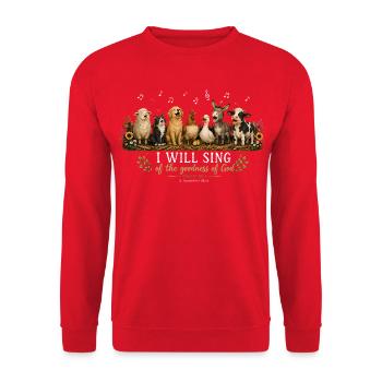 Psalm 89 Bauernhoftiere - Unisex Pullover - Rot - Vorne - Alina (178cm) & Michal (187cm)