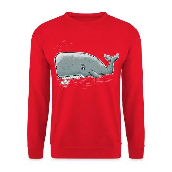 Wal mit kleinem Boot Wale Buckelwal Pottwal - Unisex Pullover - Rot - Vorne - Alina (178cm) & Michal (187cm)
