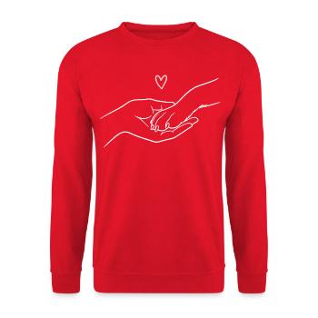 Er muss mich nicht hören, um zu wissen... - Unisex Pullover - Rot - Vorne - Alina (178cm) & Michal (187cm)