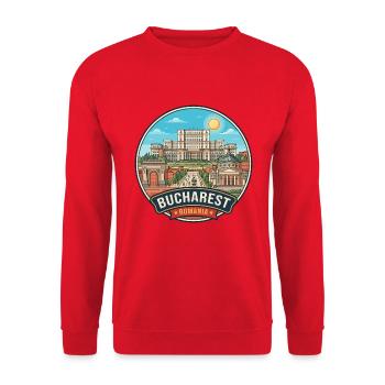 Athenaeum-Abzeichen des Parlaments Bukarest, Rumänien - Unisex Pullover - Rot - Vorne - Alina (178cm) & Michal (187cm)