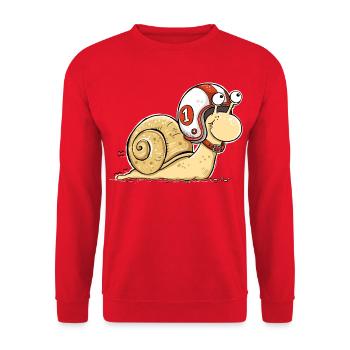 Vollgas Schnecke – Lustige Rennschnecke mit Helm - Unisex Pullover - Rot - Vorne - Alina (178cm) & Michal (187cm)