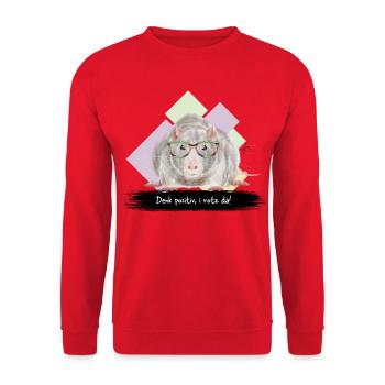 JvG Ratte "Denk positiv, i roz da!" - Unisex Pullover - Rot - Vorne - Alina (178cm) & Michal (187cm)