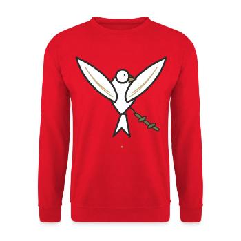 Friedenstaube mit Olivenzweig – Hoffnungszeichen - Unisex Pullover - Rot - Vorne - Alina (178cm) & Michal (187cm)
