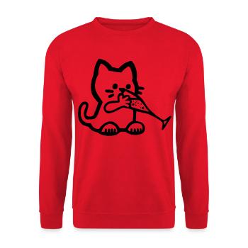 Durstiges Kätzchen (Schwarz) - Unisex Pullover - Rot - Vorne - Alina (178cm) & Michal (187cm)