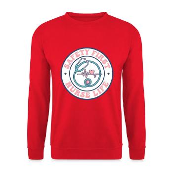 Nurse Life Safety First Retro-Stethoskop-Geschenk - Unisex Pullover - Rot - Vorne - Alina (178cm) & Michal (187cm)