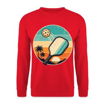 Retro Strand Paddel Sticker - Unisex Pullover - Rot - Vorne - Alina (178cm) & Michal (187cm)