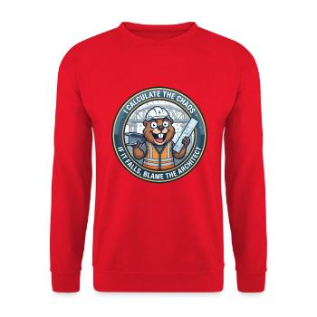 Lustiger Bauingenieur Beaver berechnet Chaos - Unisex Pullover - Rot - Vorne - Alina (178cm) & Michal (187cm)