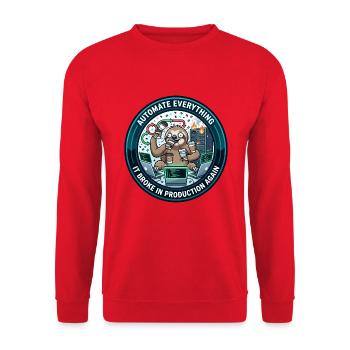 Lustiger DevOps-Ingenieur – Faultier, alles zu automatisieren - Unisex Pullover - Rot - Vorne - Alina (178cm) & Michal (187cm)
