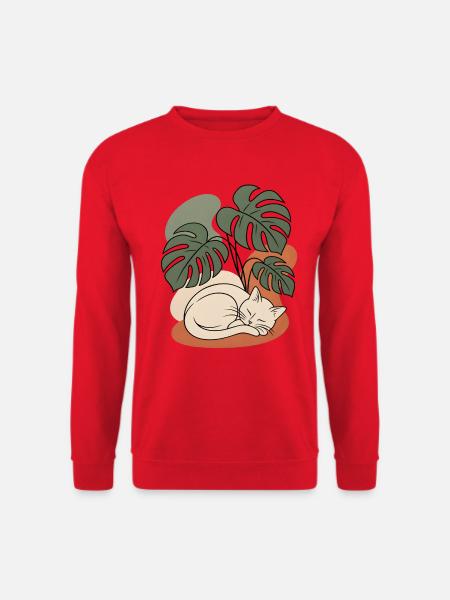 Boho-Schlafkatze Monstera-Pflanze - Unisex Pullover - Rot