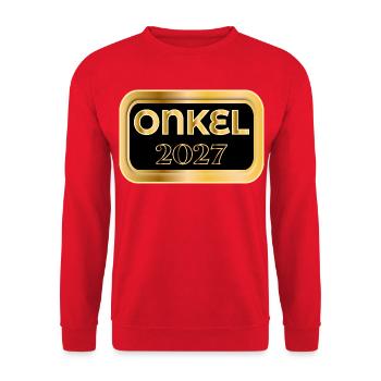 Baby 2027 Onkel - Unisex Pullover - Rot - Vorne - Alina (178cm) & Michal (187cm)