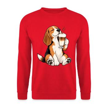 Beagle mit Latte Macchiato - Unisex Pullover - Rot - Vorne - Alina (178cm) & Michal (187cm)