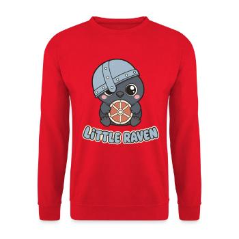 Kleiner Wikinger Rabe mit Schild - Unisex Pullover - Rot - Vorne - Alina (178cm) & Michal (187cm)