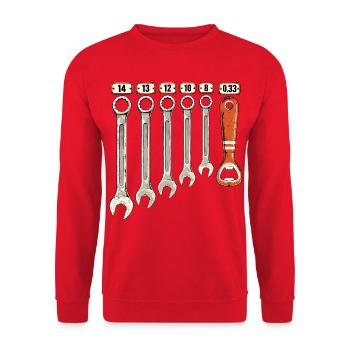0,33 Schlüssel Bieröffner Mechaniker Werkzeug - Unisex Pullover - Rot - Vorne - Alina (178cm) & Michal (187cm)