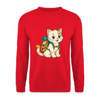 Adventure Cat – Hiking Buddy - Unisex Pullover - Rot - Vorne - Alina (178cm) & Michal (187cm)