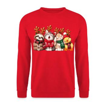 Süße Weihnachtstiere mit Rentiergeweih - Unisex Pullover - Rot - Vorne - Alina (178cm) & Michal (187cm)