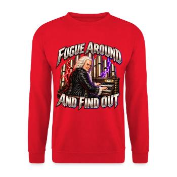 Lustiges Bach-Geschenk – Fuge herumlaufen und herausfinden - Unisex Pullover - Rot - Vorne - Alina (178cm) & Michal (187cm)